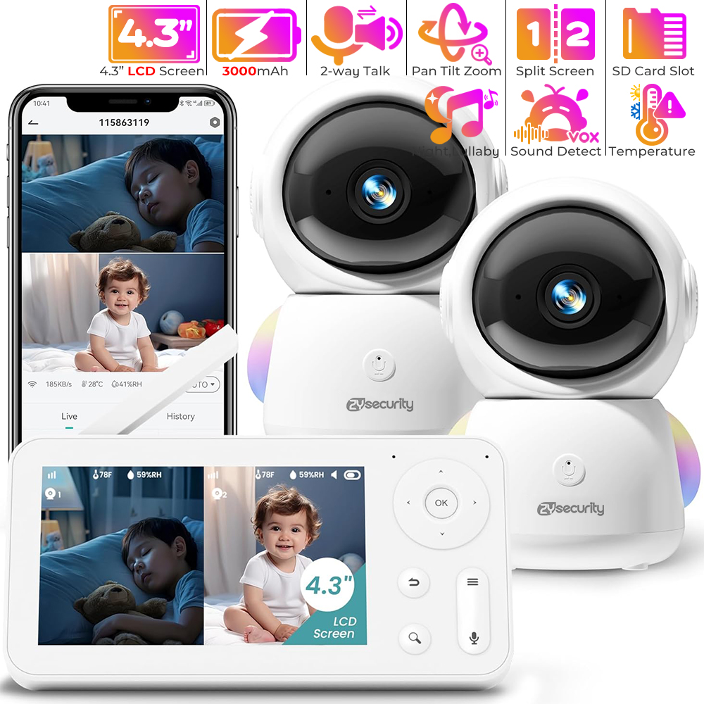 Audio Music To Video - 2K Baby Monitor with 2 Cameras