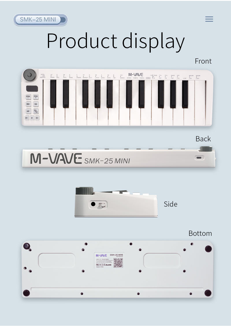 M-VAVE-Mini Teclado MIDI Recar - Midi Controller Pad 评论和价格