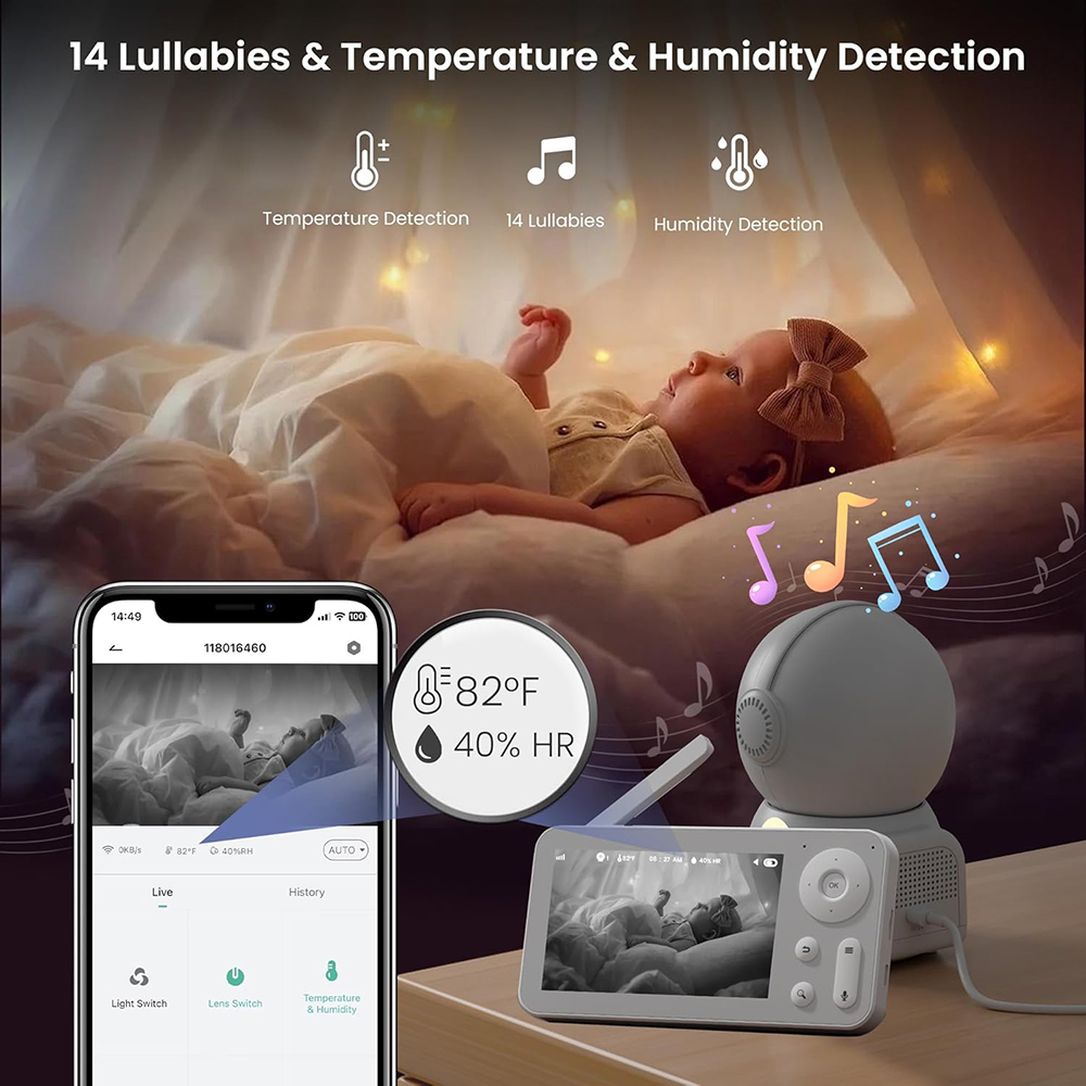 2K Baby Monitor with 2 Cameras - Audio Music To Video 评论和价格